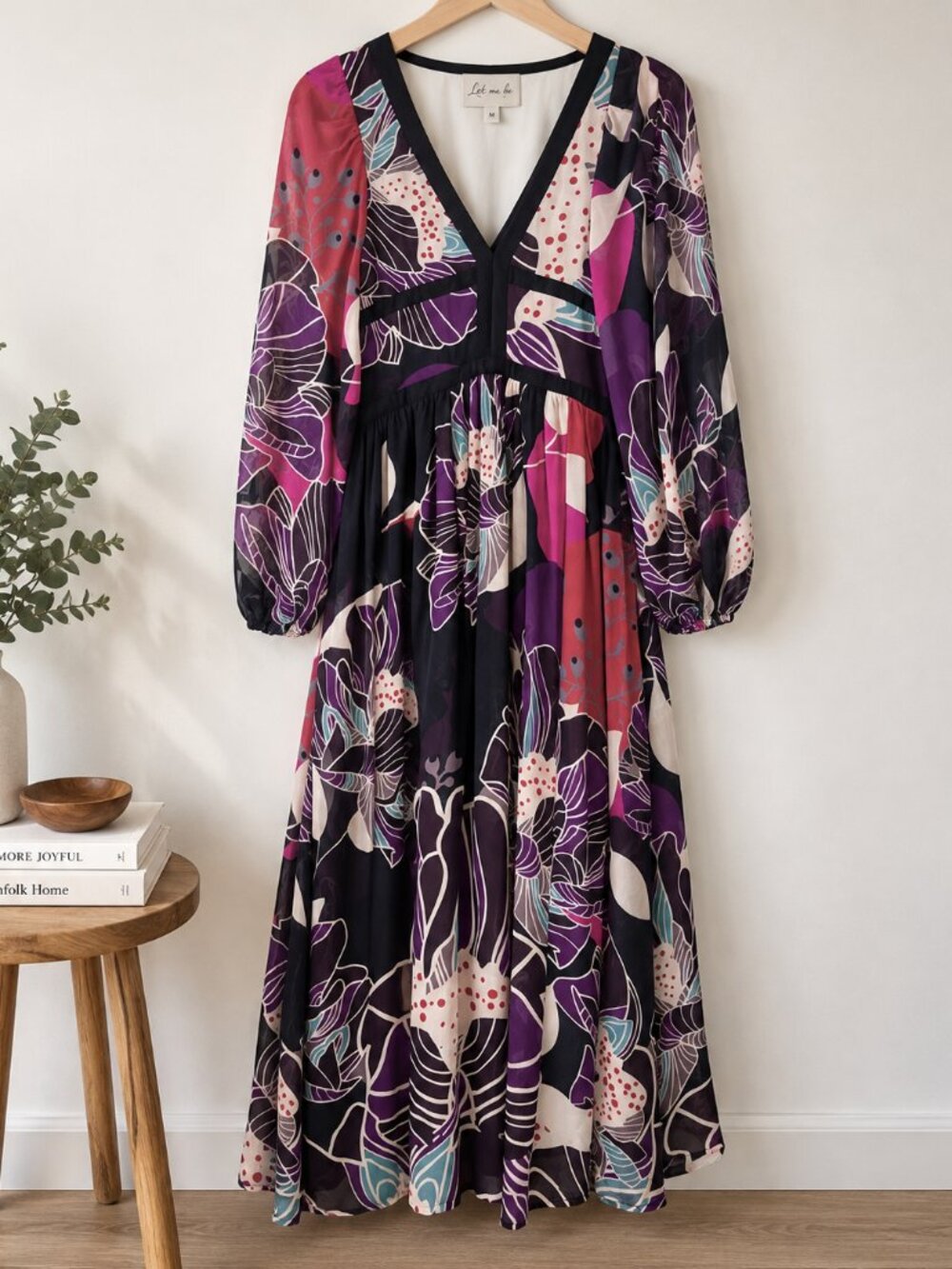 Anthropologie Let Me Be Dress Multicolor Lined V-Neck Floral Boho Maxi Sz
